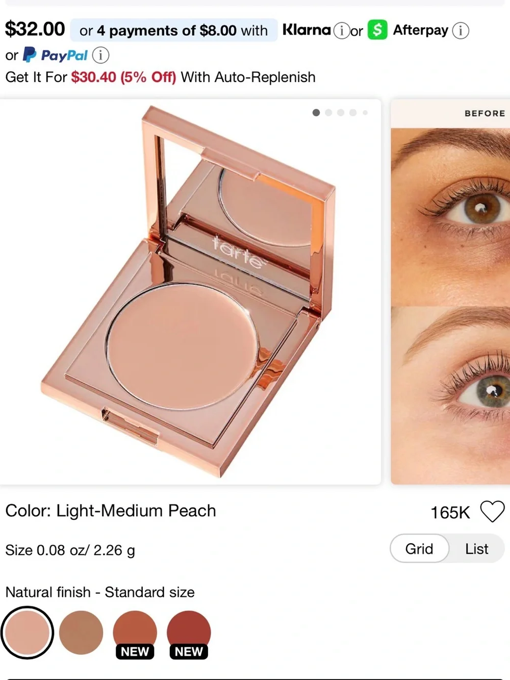 tarte Light-Medium Peach Cream Concealer Compact
